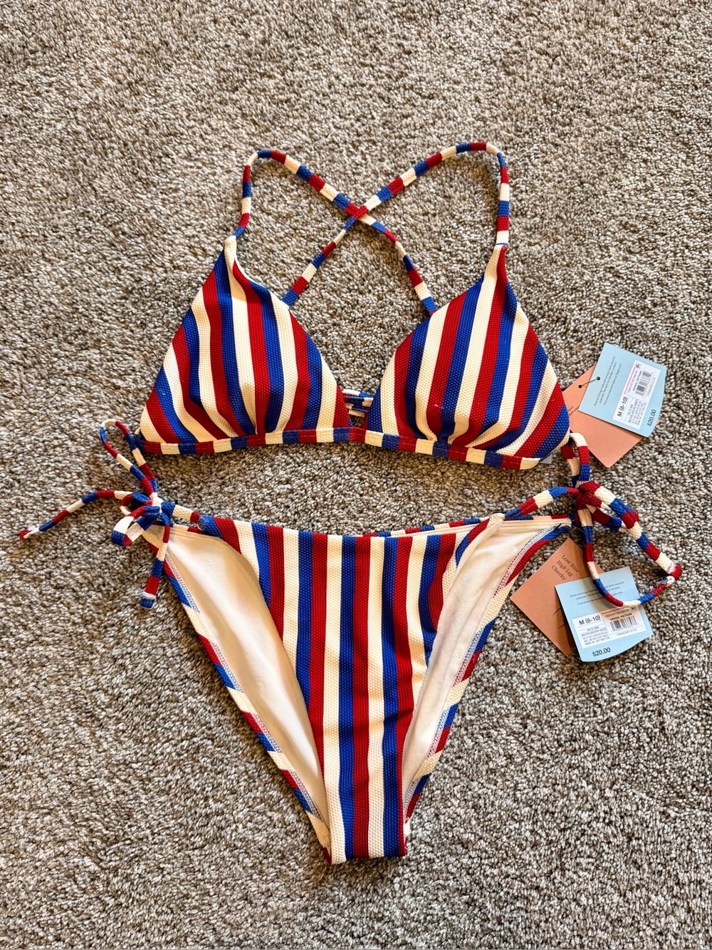 Shade & Shore Red White & Blue Striped Bikini